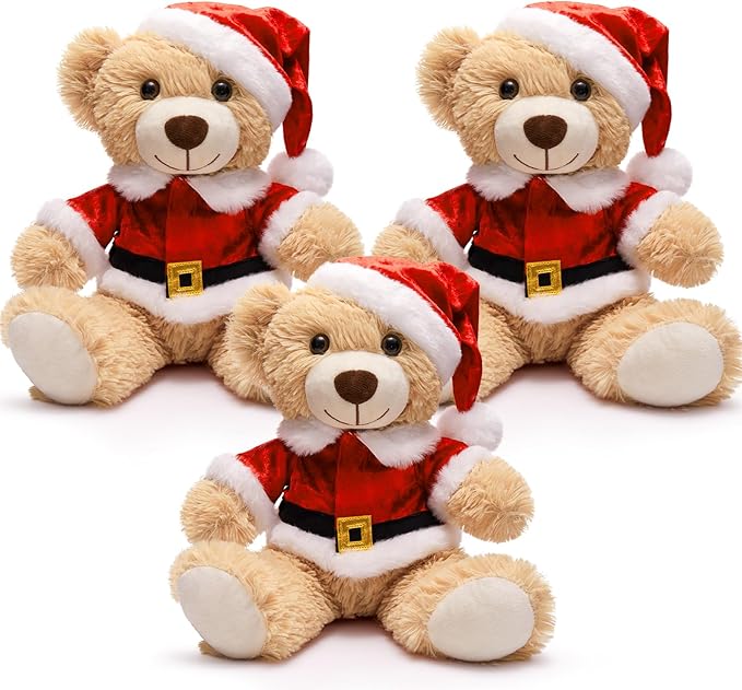 MaoGoLan 14 inch Christmas Teddy Bear Stuffed Animal Plush Bear with Classic Outfits - Removable 8'' Santa Coat & Hat Fits Most Small Plush Toys - Christmas Decorations & Gifts, 3 Pack