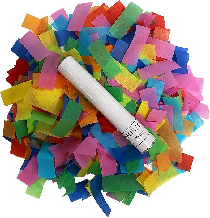 Ultimate Confetti Flick Stick - Handheld 6" Launcher Wand, Flick to Launch Biodegradable Tissue Confetti (MultiColor, 8 Confetti Tubes, 2 Handful of Confetti per Wand, 1.5oz)