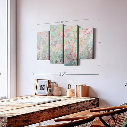 Elephant Stock Dancing Sakura Tree Wall Art - Horizontal Canvas - 4-Piece Living Room Wall Decor - Painting Abstract Canvas Print - Pink and Blue Decor for Wall by Ann Marie Coolick - 30" X 18"