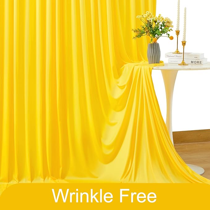 10x10 Yellow Backdrop Curtain for Parties Wrinkle Free Lemon Yellow Photo Curtains Backdrop Drapes Fabric Decoration for Birthday Party Wedding Baby Shower 5ft x 10ft,2 Panels