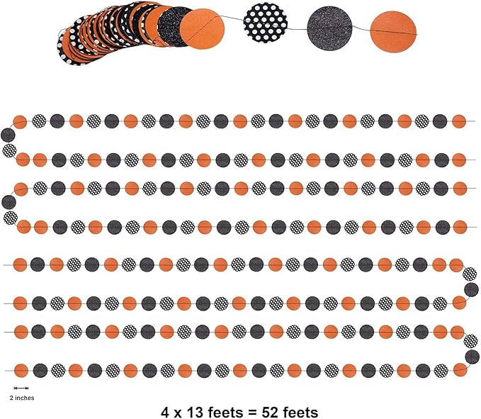 Cheerland Orange Halloween Garland Halloween Party Decorations Polka Dot Circle Streamers Banner Cute Spooky Birthday Party Themed Decor Kids Adult Fall Orange and Black Office Classroom Backdrop 52Ft