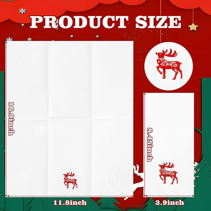 50 Pack Christmas Deer Paper Napkins - Christmas Red Dinner Napkins - Cloth-like Disposable Hand Towels for Xmas Holiday Table Bathroom Decor Party