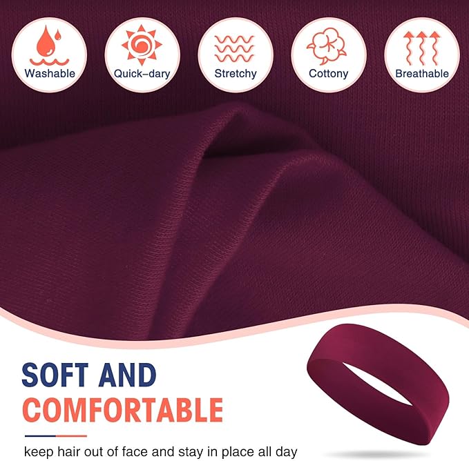 Hotop 20 Pcs Sport Stretchy Headbands for Girls Women Non Slip Soft Fabric Elastic Headband Bulk for Yoga DIY Team Gifts