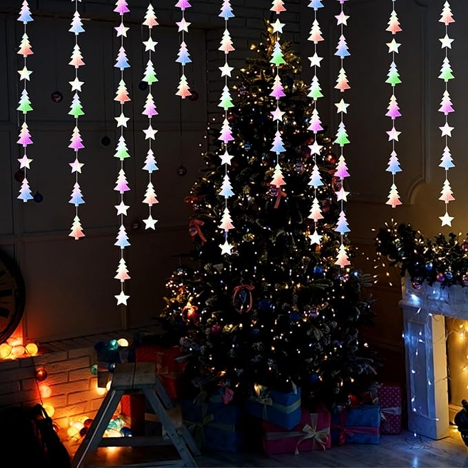 Iridescent-Holographic Christmas-Tree Star Party-Decorations Garland - 52 Ft Winter New Year Supplies Hanging Paper Streamers Banner,Birthday Wedding Neutral Baby Bridal Shower Decor Ouruola