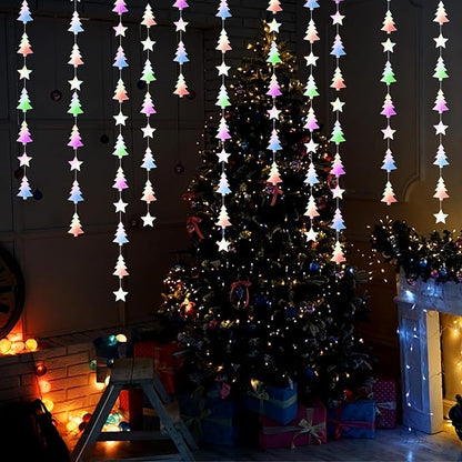 Iridescent-Holographic Christmas-Tree Star Party-Decorations Garland - 52 Ft Winter New Year Supplies Hanging Paper Streamers Banner,Birthday Wedding Neutral Baby Bridal Shower Decor Ouruola