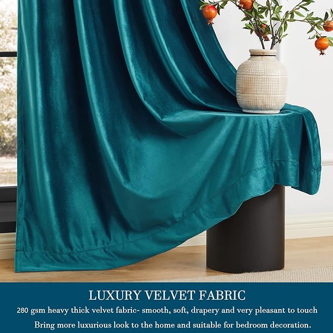 PRIMROSE Teal Velvet Curtains 120 inch Long for Living Room,Set of 2 Panels Blackout Rod Pocket Back Tab Window Treatment Room Darkening Heavy Decorative Curtains Drapes for Bedroom
