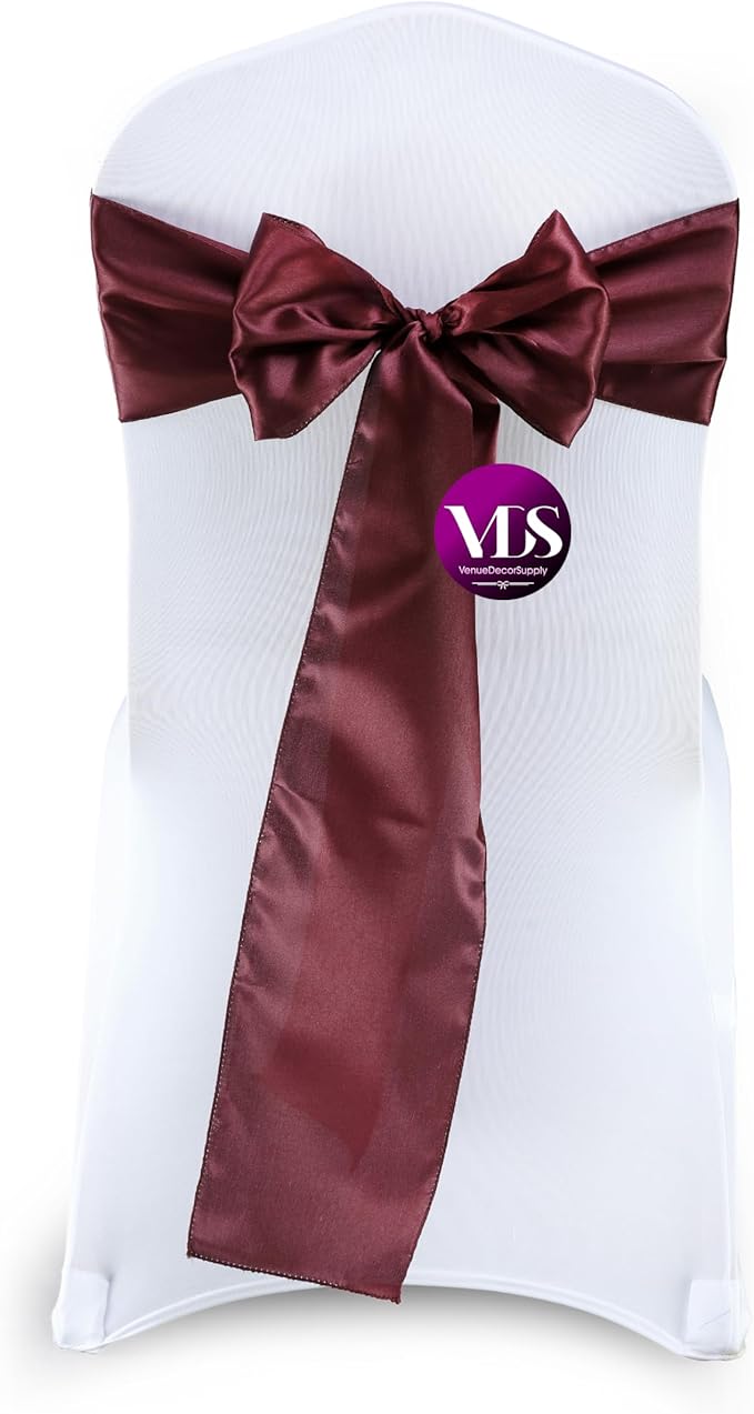 VDS Satin Chair Sashes Chair Cover Back Tie Sateen Bows Ribbon for Wedding Birthday Graduation Engagement Ceremony Event Party Banquet Venue Hotel All Dining Chair Decoration (100PC) (Burgundy)