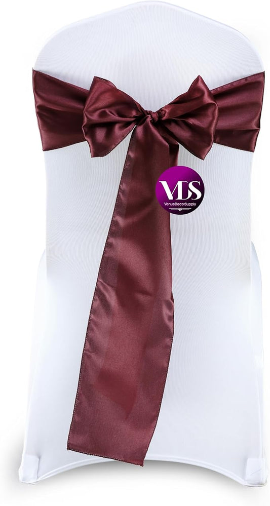 VDS Satin Chair Sashes Chair Cover Back Tie Sateen Bows Ribbon for Wedding Birthday Graduation Engagement Ceremony Event Party Banquet Venue Hotel All Dining Chair Decoration (300PC) (Burgundy)