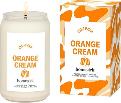 Homesick – Olipop Orange Cream Scented Candle – Premium 13.75 oz Soy Wax Candle in Glass Jar with Cotton Wick, 60–80 Hour Burn, Nostalgic Citrus Vanilla Scent, Wedding & Engagement Gifts for Couples