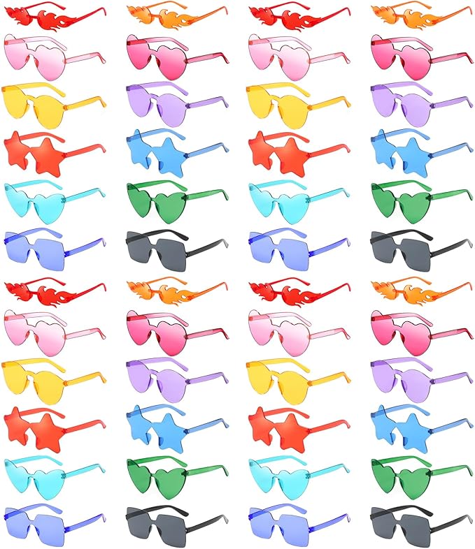 Pibupibu 48 Pack Mixed Rimless Party Sunglasses Bulk for Women Men, Fun Colorful Glasses Bachelor Party Glasses