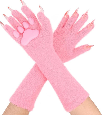 Faux fur wolf paw gloves with non-slip cat pad three-piece set, suitable for cosplay, Christmas, and Halloween party costumes