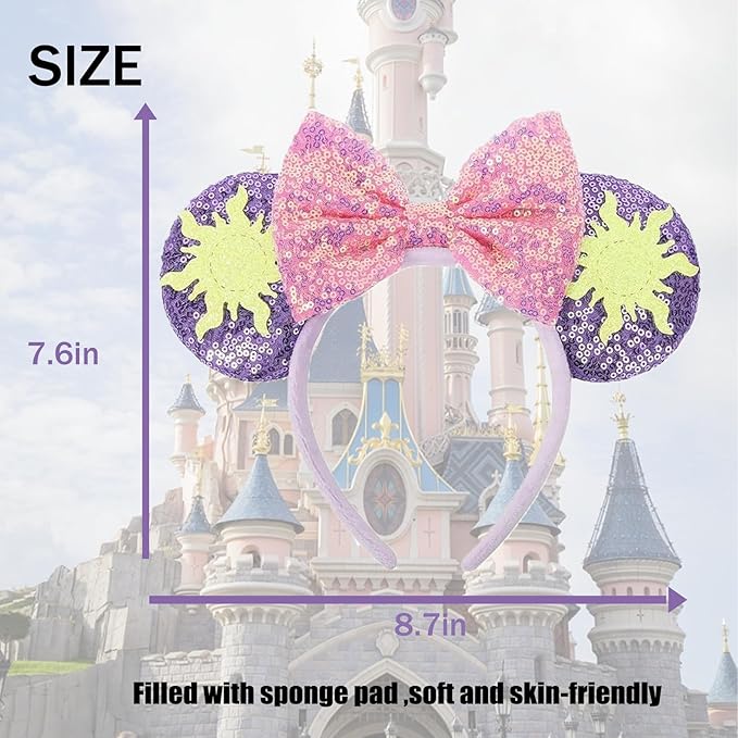 ASAHEL Mouse Ears Headbands Fashion Shiny Bows Mice Ears Birthday Parties Themed Events (Purple Sun, Onesize)