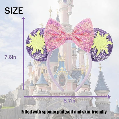 ASAHEL Mouse Ears Headbands Fashion Shiny Bows Mice Ears Birthday Parties Themed Events (Purple Sun, Onesize)