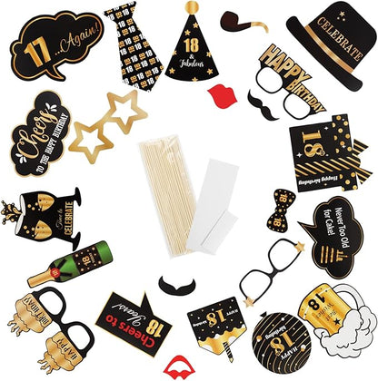 LINGTEER Happy 18th Birthday Party Photo Booth Props,Cheers to 18th Birthday Eighteen Years Old Bday Party Centerpieces Props Decorations Sign.