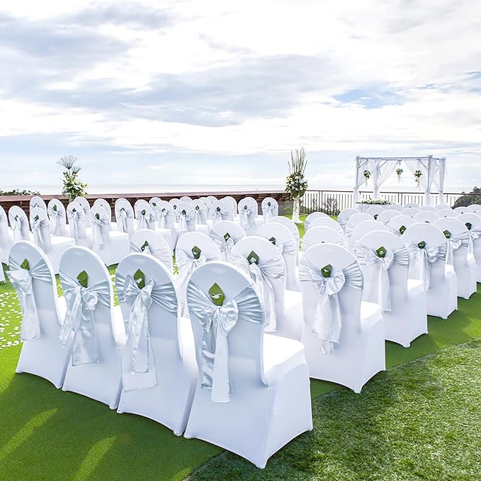 VEVOR 50 Pcs White Chair Covers Polyester Spandex Chair Cover Stretch Slipcovers for Wedding Party Dining Banquet Chair Decoration Covers