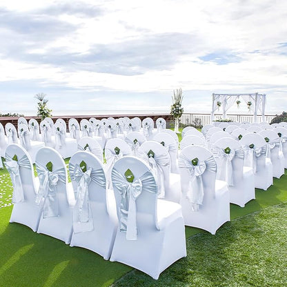 VEVOR 200 Pcs Flat-Front Chair Covers Polyester Spandex Chair Cover Stretch Slipcovers, Wedding, Holiday, Banquet, Party, Celebration, Dining, White