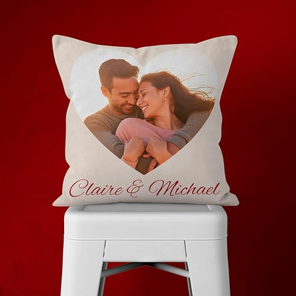 Be Burgundy Custom Heart Photo Pillow Cover 16x16 Inch – Personalized Couple Pillow with Names, Romantic Photo Cushion for Lovers, Engagement, Anniversary, or Wedding Gift for Him or Her