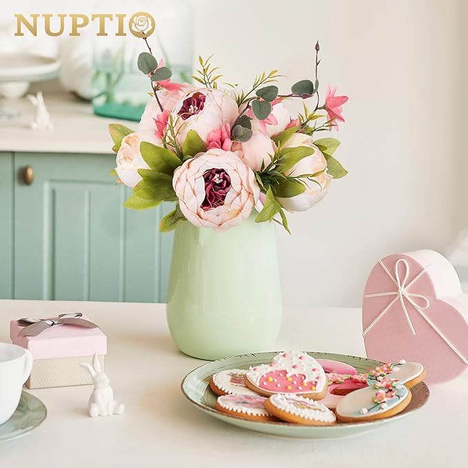 NUPTIO Flower Ball Arrangement Bouquet: 10 Pcs 9.4 inch Diam Light Pink Faux Peony Flowers Balls for Wedding Centerpiece Decorations Fake Peonies Artificial Flower Centerpieces for Tables