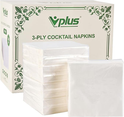 Vplus 500 Pack Cocktail Napkins Paper, 3-Ply Beverage Napkins, Disposable White Square Napkins, Perfect for Restaurant, Event, Bar, Wedding, Baby Shower and Daily Use