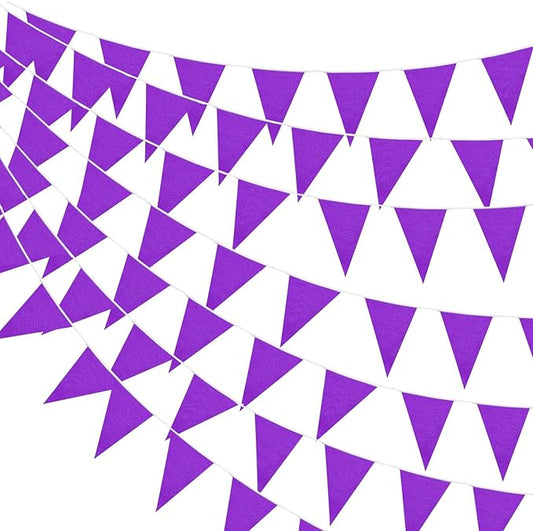 100 Feet Pennant Banners Flags 75 Solid String Triangle Flags for Grand Opening, Carnival Theme Birthday Party Decoration Outdoor Events Classroom Decoration(Purple)