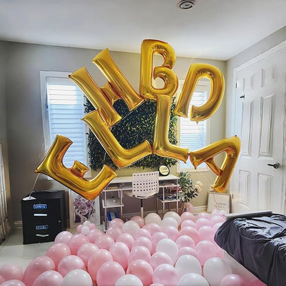 Giant S Alphabet Name Balloon, Gold Self Inflating Custom Letter Balloons Birthday Decor, 40 Inch Helium Mylar Foil Word Balloons Letters for Girls Men Anniversary Party Graduation Decoration Supplies