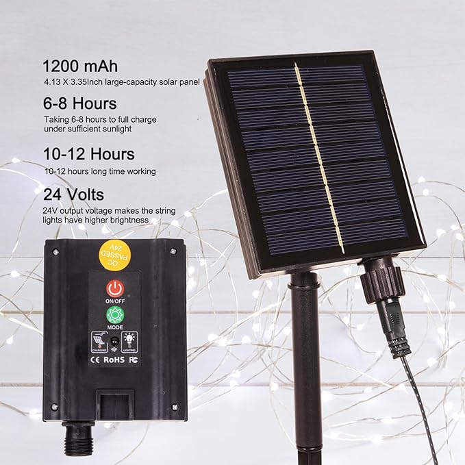 Solar String Lights for Outside,100FT 300 LEDs Solar Fairy Lights,Waterproof 8 Modes Button Outdoor String Light for Patio Garden Backyard Tree Wedding Christmas,Silver Wire,Cool White