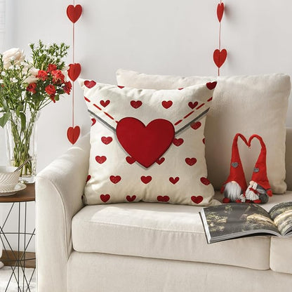 AVOIN colorlife Valentine's Day Love Heart Throw Pillow Cover, 18 x 18 Inch Envelope White Anniversary Wedding Cushion Case Decoration for Sofa Couch