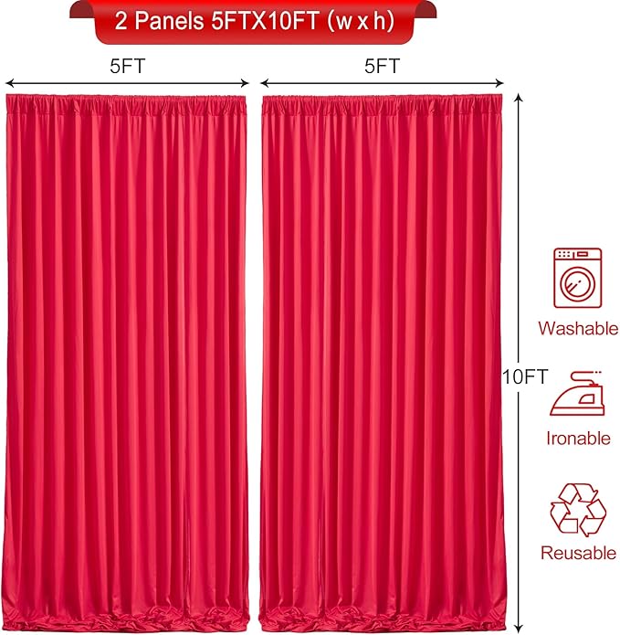 10 x 10 Red Backdrop Curtains for Parties, 10ft Long Curtains for Photo Background Red Wedding Drapes for Backdrop Birthday Baby Shower Bridal Shower Anniversaries Ceremony Prom Events Decorations