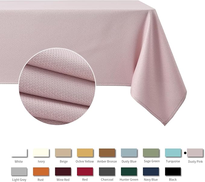 maxmill Rectangle Textured Tablecloth Waterproof Spillproof Wrinkle Free Table Cloth, Kitchen Dinning Tabletop Decoration, Fabric Table Cover for Outdoor and Indoor Use, 52 x 70 Inch, Dusty Pink