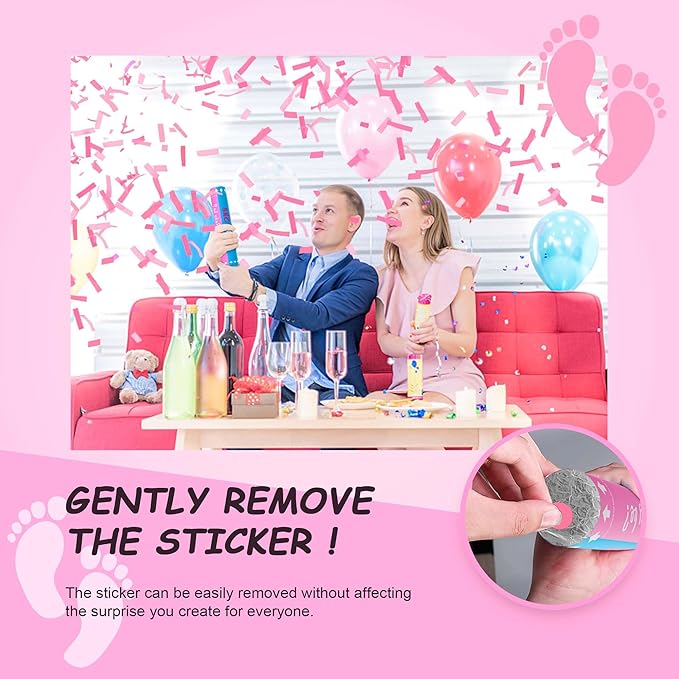 6 Pack Gender Reveal Confetti Cannon | No Powder Confetti Poppers | Ideal for Baby Girl Gender Reveal Decoration (6 Pink)