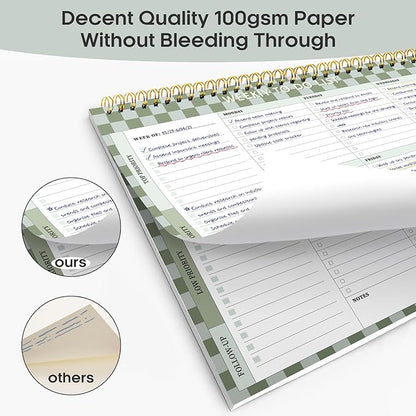 Taja Weekly To Do List Notepad with 52 Undated Sheets（8.5"×11"）- Weekly Desk Planner for Women & Man, Work and Home - 1 Pack Mint Checkered