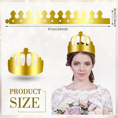 Crtiin 100 Pcs Gold Paper Crowns Birthday Party Bulk for Adults Classroom Students Hat Supplies Favors (Round Style)