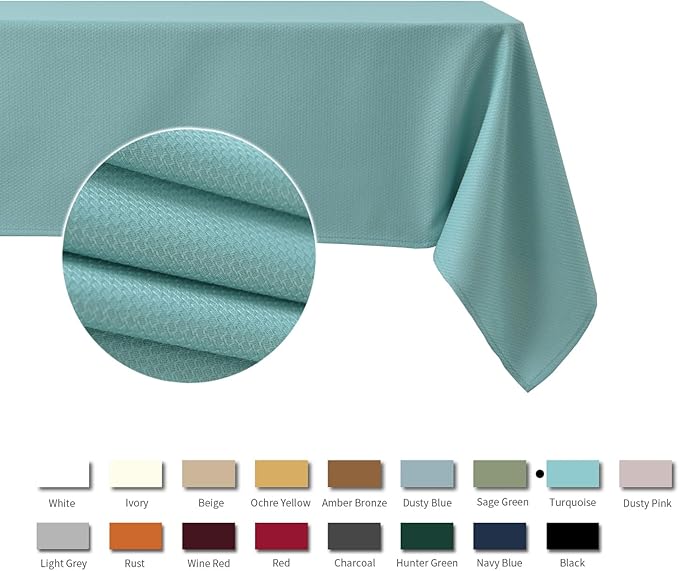maxmill Textured Rectangular Tablecloth Water Resistance Antiwrinkle Spillproof Soft Jacquard Table Cloth for Dining Room, Buffet Banquet Parties and Holiday Dinners, 60 x 104 Inch, Turquoise
