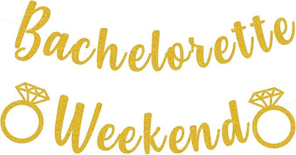 Bachelorette Weekend Banner Bachelorette Party Decor Sign for Bach Party Engagement Bridal Shower Wedding Bride to Be Decorations (Gold)