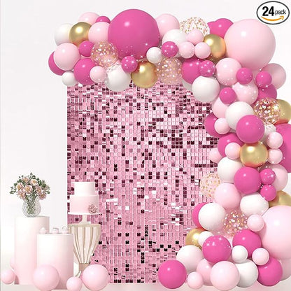 Pink Shimmer Wall Backdrop 24 Panels Cover 6 x 4 Ft, Photo Backdrops for Wedding,Anniversary,Birthday,Party Decoration