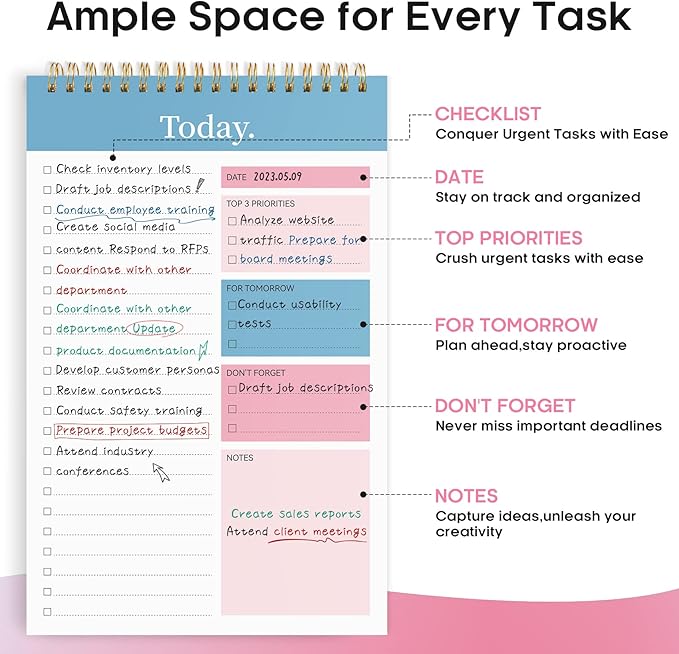Taja To Do List Notepad - To Do List Notebook for Work with 52 Sheets, 9.8" x 6.5", Undated Daily Planner Perfect for Daily Tasks and Goal Setting, Notepad Suitable for Office, Home & School - Early Dawn