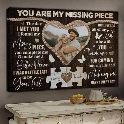 Dem Canvas Personalized Canvas Prints, Custom Photo And Name, You Are My Missing Piece, Wedding Gifts For Couple Anniversary Wedding Engagement Gift For Couples Canvas (12x08)