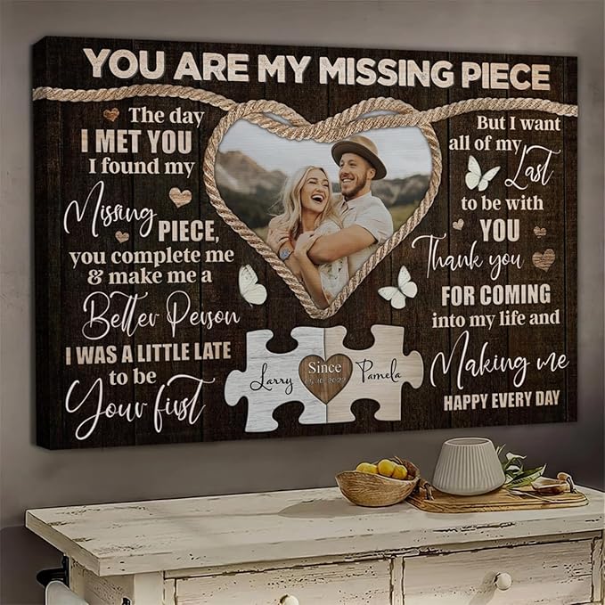 Dem Canvas Personalized Canvas Prints, Custom Photo And Name, You Are My Missing Piece, Wedding Gifts For Couple Anniversary Wedding Engagement Gift For Couples Canvas (18x12)