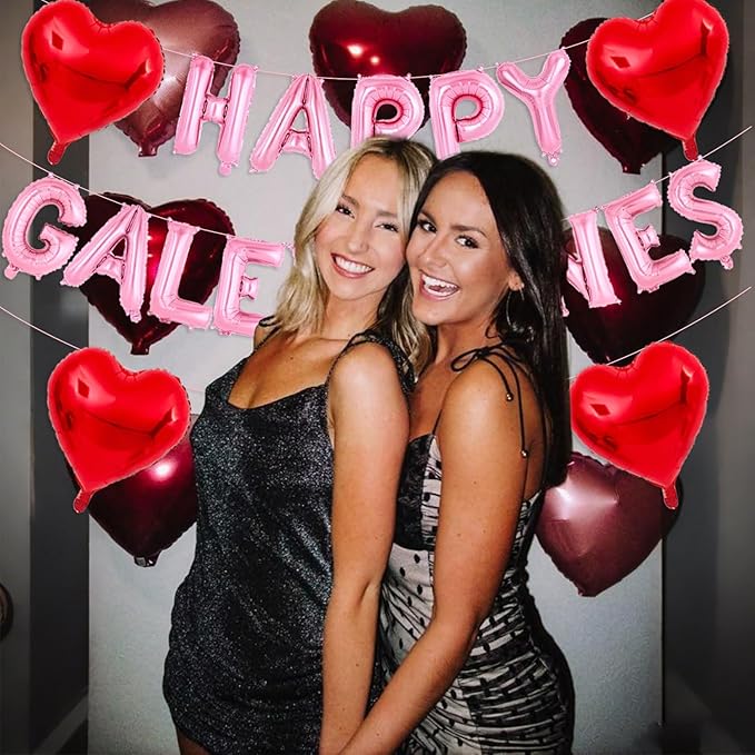 Pink Happy Galentines Day Balloons 16 Inch Galentine Balloons Red Heart Ballons for Galentines Day Decorations for Party Hotel Bedroom Office Classroom Indoor