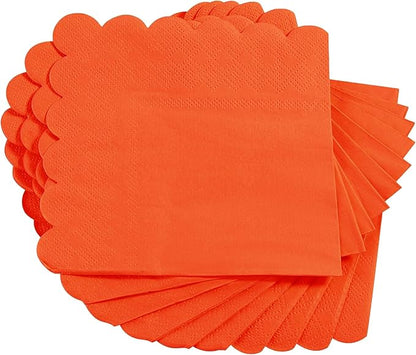 200 Pack Cocktail Napkin 2-Ply Scalloped Edged Dessert Napkins Folded 5 x 5 Inches Disposable Napkins for Dinner Wedding Birthday Party Bridal Anniversary Reception Event (Orange)