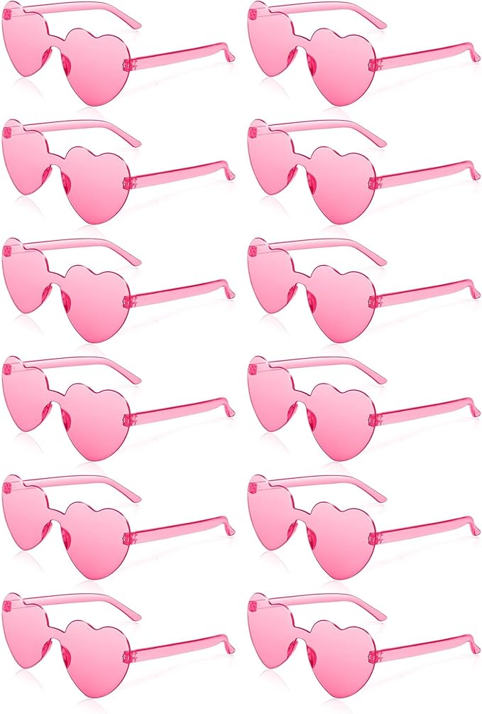 12 Pairs Heart Sunglasses for Women Bulk Transparent Pink Heart Shaped Sunglasses Bachelorette Party Glasses Fun Glasses for Party Favor to Add A Splash of Fun And Style