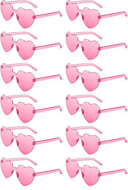 12 Pairs Heart Sunglasses for Women Bulk Transparent Pink Heart Shaped Sunglasses Bachelorette Party Glasses Fun Glasses for Party Favor to Add A Splash of Fun And Style