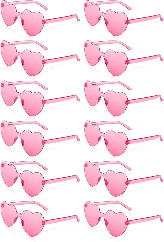 12 Pairs Heart Sunglasses for Women Bulk Transparent Pink Heart Shaped Sunglasses Bachelorette Party Glasses Fun Glasses for Party Favor to Add A Splash of Fun And Style