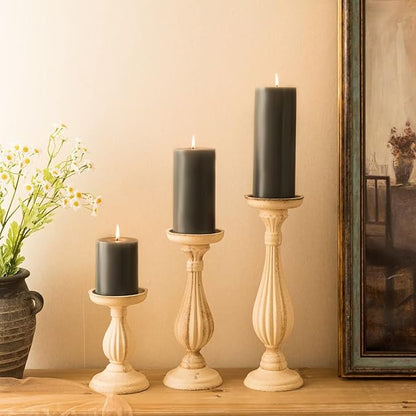 MOZEAL 3" x 6" Hand-Poured Unscented Candle,Dripless Pillar Candle Set of 3,Long Lasting Burning,Approx 120 Hours Burn Time,Rustic Country Style,for Wedding,Dinner,Christmas and Home Decor,Dark Gray