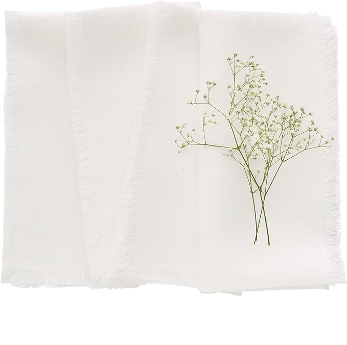 Solino Home White Linen Napkins Set of 4-100% Pure Linen Cloth Washable Dinner Napkins 20 x 20 Inch for Fall, Autumn, Winter, Christmas, Holiday, New Year - Fringe