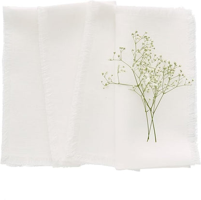 Solino Home White Linen Napkins Set of 4-100% Pure Linen Cloth Washable Dinner Napkins 20 x 20 Inch for Fall, Autumn, Winter, Christmas, Holiday, New Year - Fringe