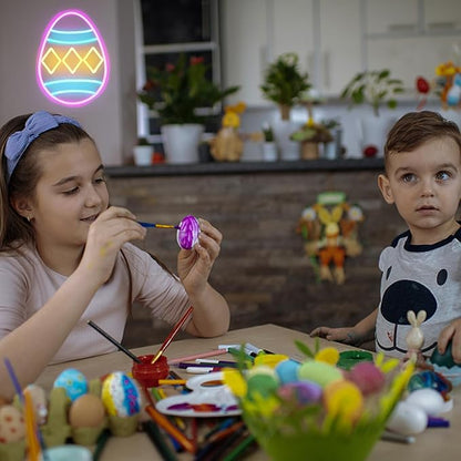 Easter Egg Neon Sign Happy Easter Neon Light Colorful Easter Eggs LED Signs for Wall Dimmable Neon Lights Signs Easter Decor Jesus Neon Wall Sign for Bedroom Easter Day Bar Party Decor