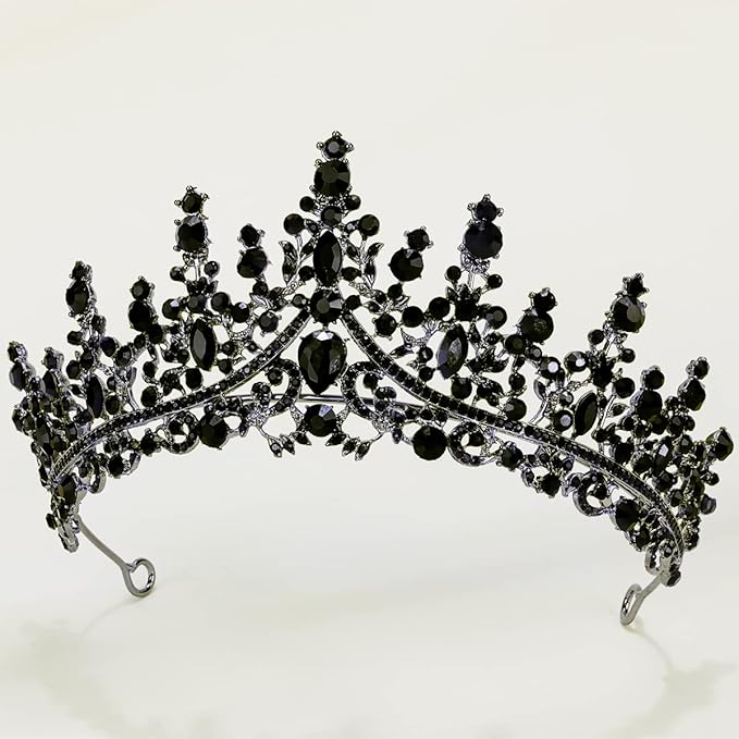 TOBATOBA Black Tiaras and Crowns for Women, Gothic Wedding Tiara, Black Swan Crown Gothic Halloween Costumes for Women Prom Cosplay Accessories