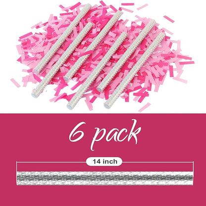 BATTIFE It's a Girl, 6Pack Gender Reveal Confetti Sticks, Tissue Paper Confetti Flick Flutter Wands for Baby Girl Shower, Wedding, Birthday Party Supplies Decoration, Shoot Poppers, 14inch Pink