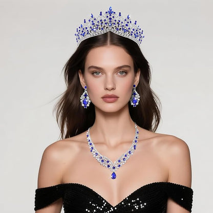 Kamirola Tiaras and Crowns for Women,Tiaras Earrings Necklace, Crystal Bridal Jewelry Set, Costume Party Halloween Prom Pageant Jewelry for Women TR80